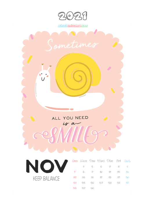 Free November 2021 Cute Calendar