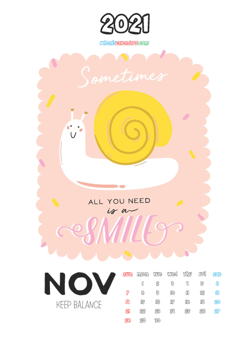 Cute Calendar Printable November 2021