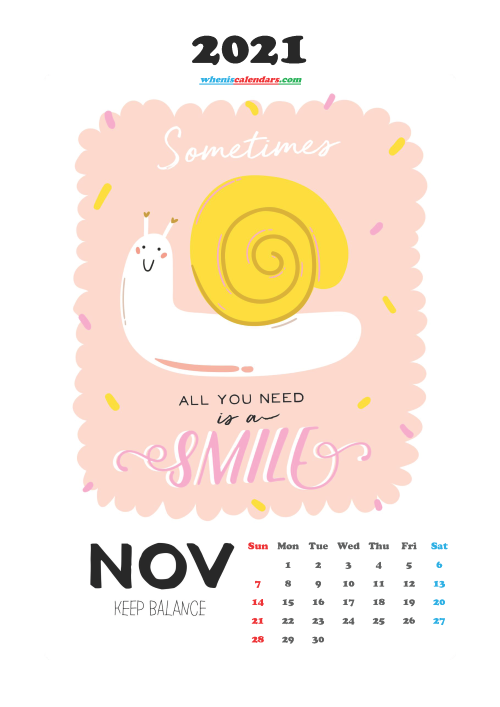 November 2021 Cute CalendarPrintable