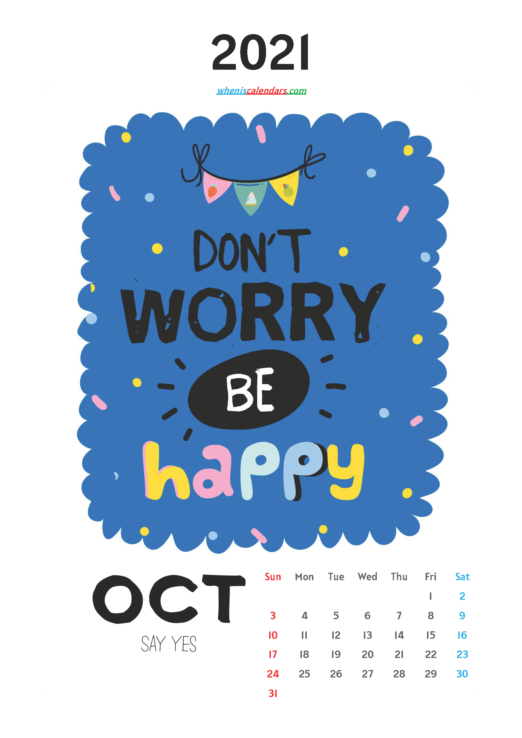 Cute October Calendar Printable 2022