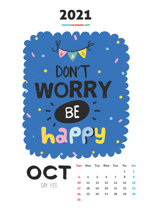 Cute Calendar Printable October 2021