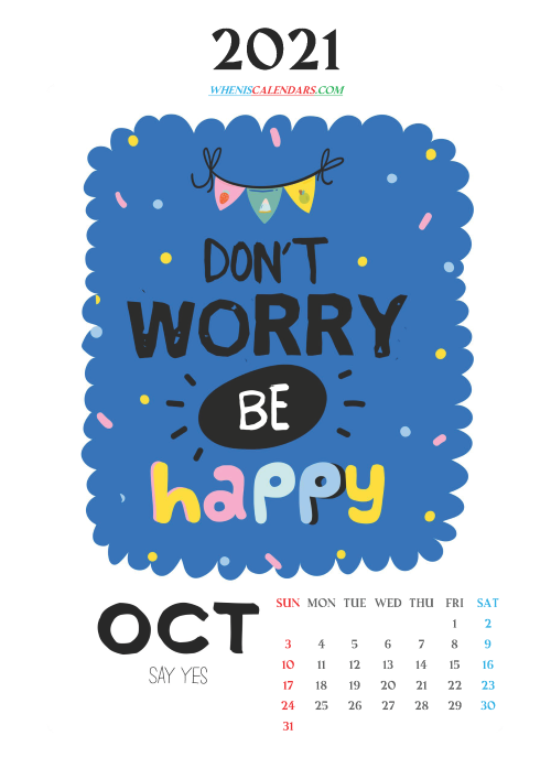 Free October 2021 Cute Calendar