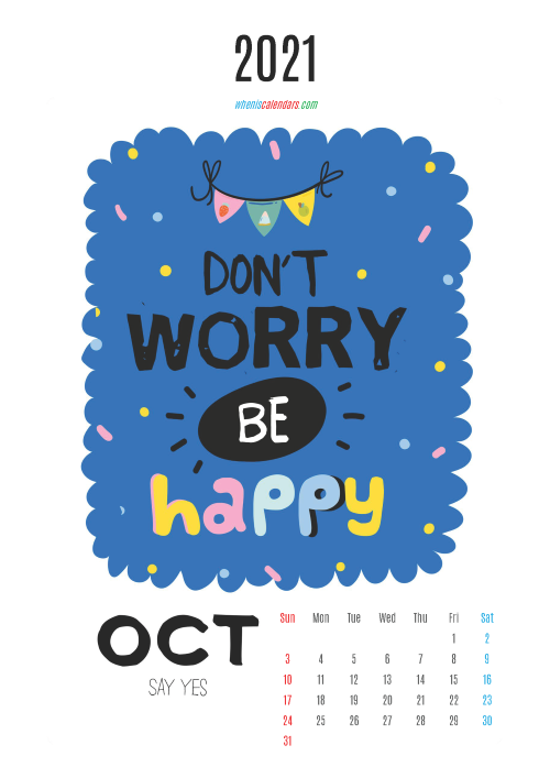 October 2021 Calendar Printable for Kids