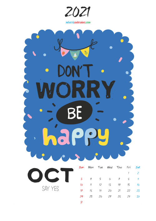 October 2021 Cute CalendarPrintable