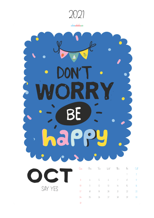 Free Cute Calendar Printable October 2021