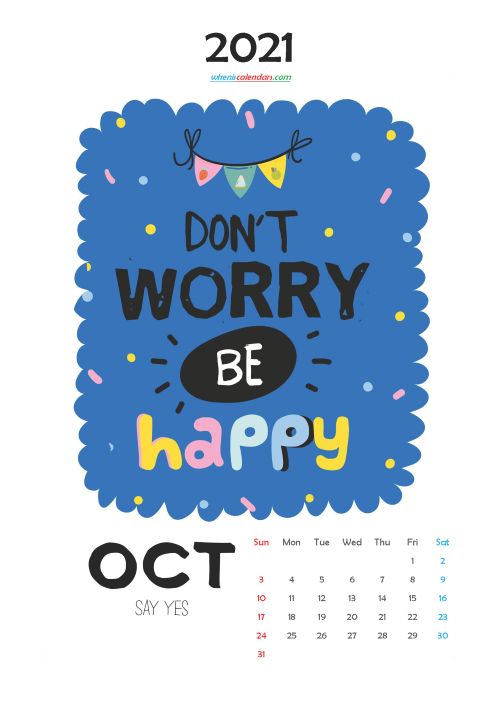 October 2021 Cute CalendarPrintable