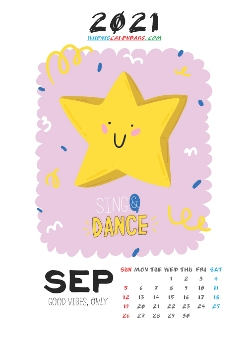 Cute Calendar Printable September 2021