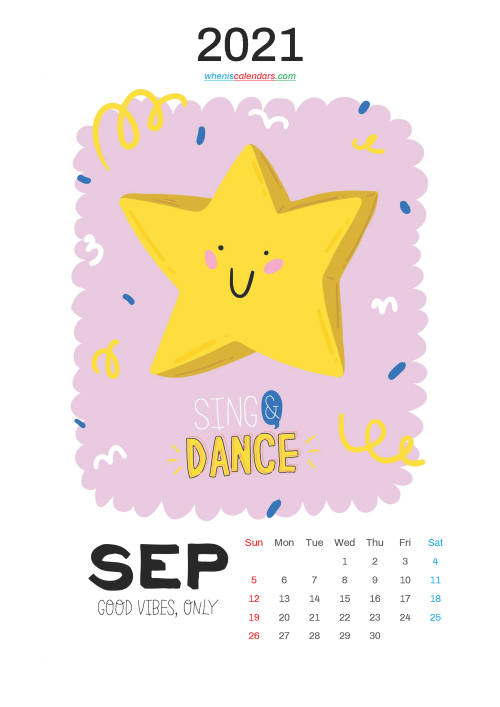 Free Cute Calendar Printable September 2021