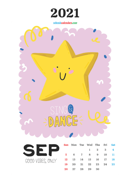 Free September 2021 Cute Calendar