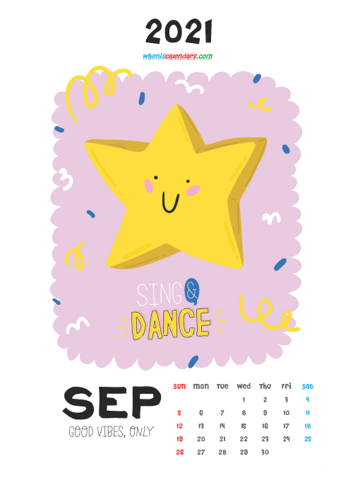 September 2021 Calendar Printable for Kids