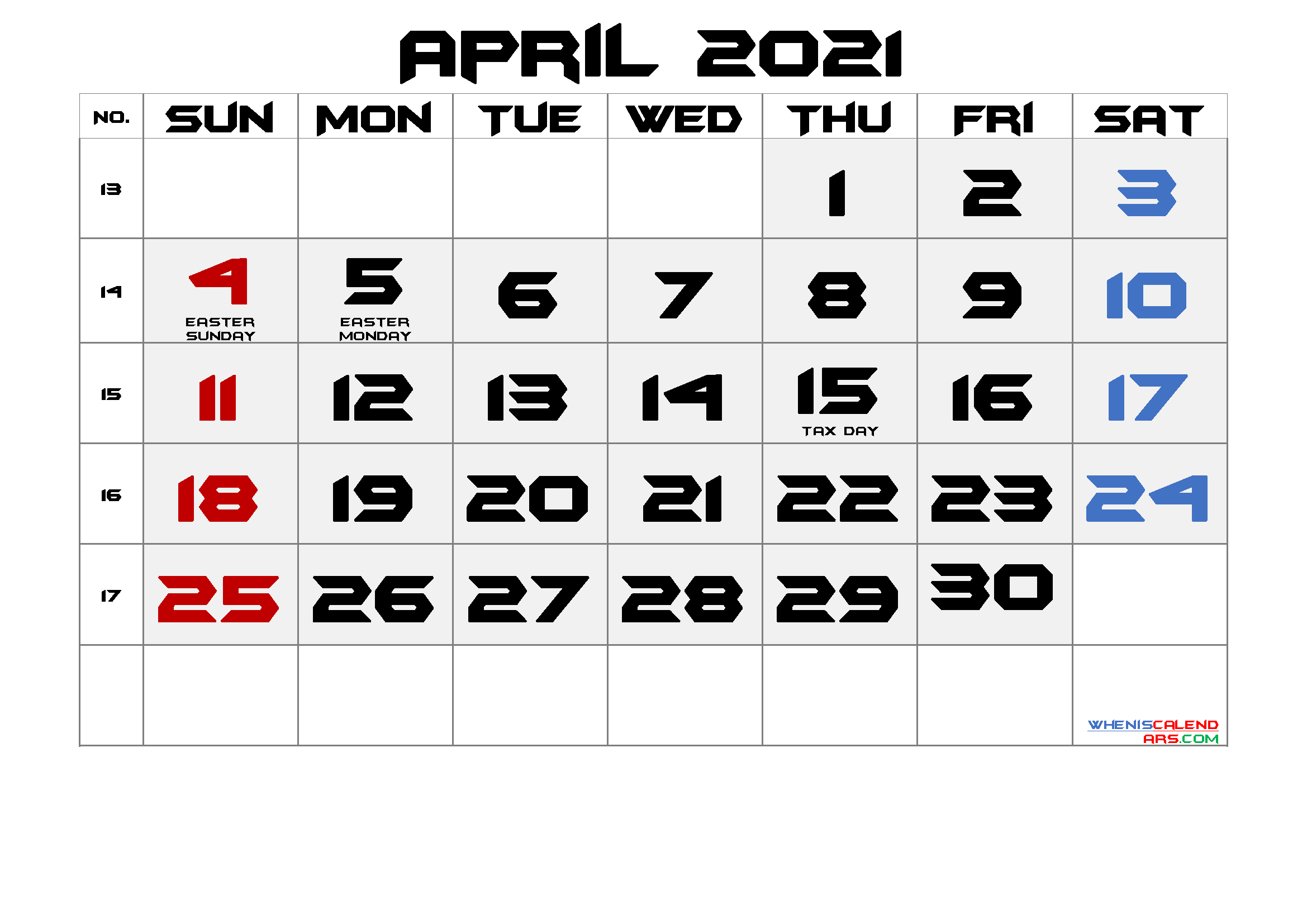 free printable april 2021 calendar with holidays