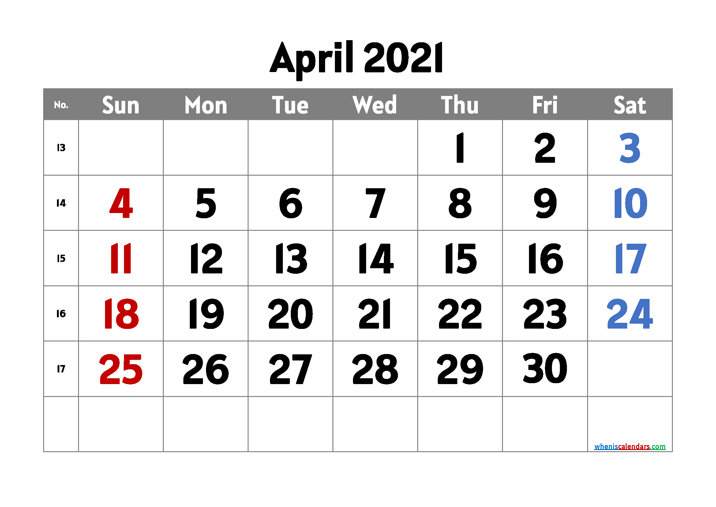 Free Printable Calendar April 2021