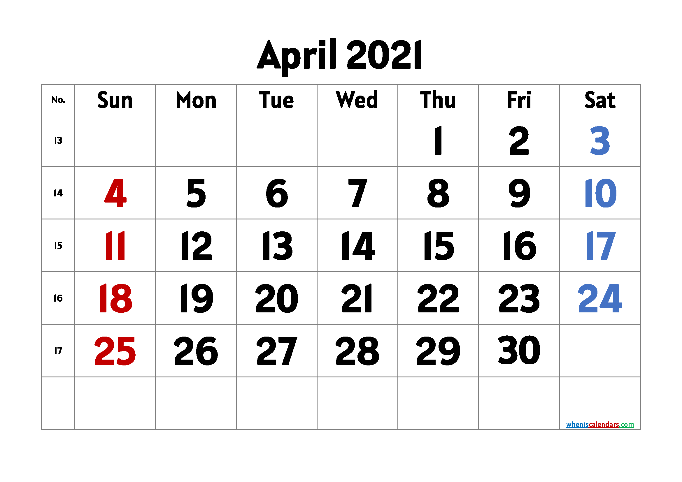 Printable Calendar April 2021 Free