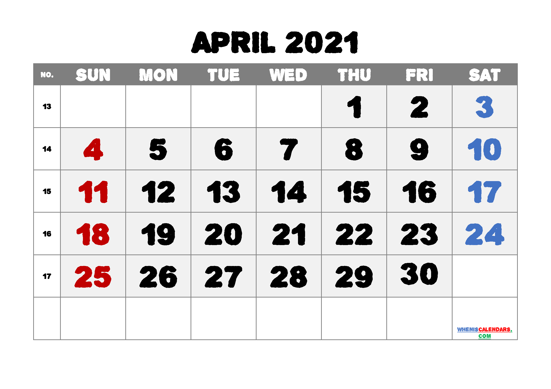 free printable april 2021 calendar with week numbers