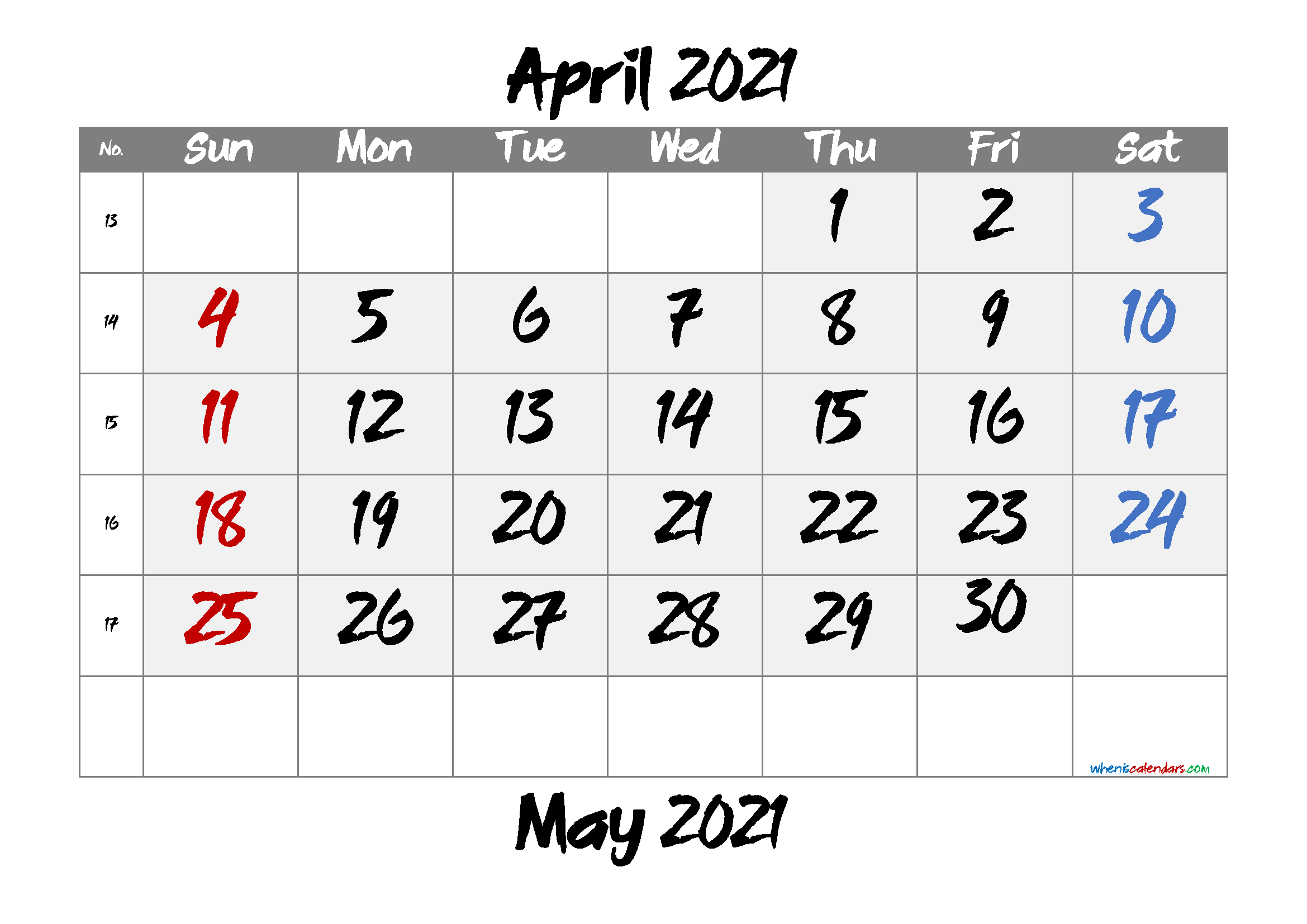 April 2021 Printable Calendar Free