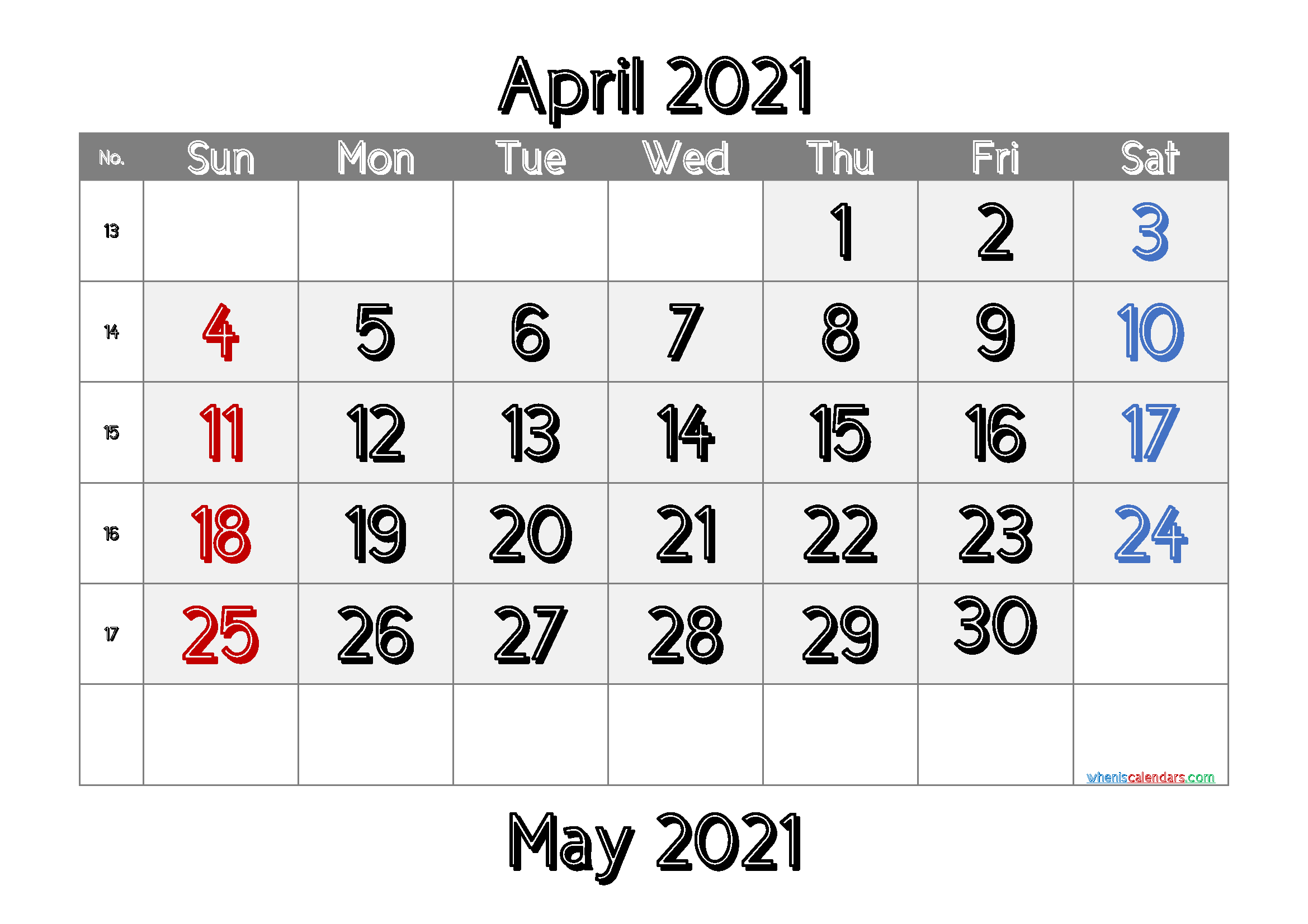 Printable April 2021 Calendar Free