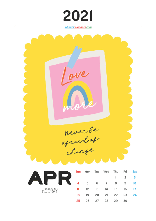 free printable april 2021 calendar cute, download or print out this awesome free cute printable calendar 2021 for kids