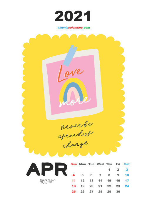 free printable april 2021 calendar cute. awesome free printable 2021 calendar for kids