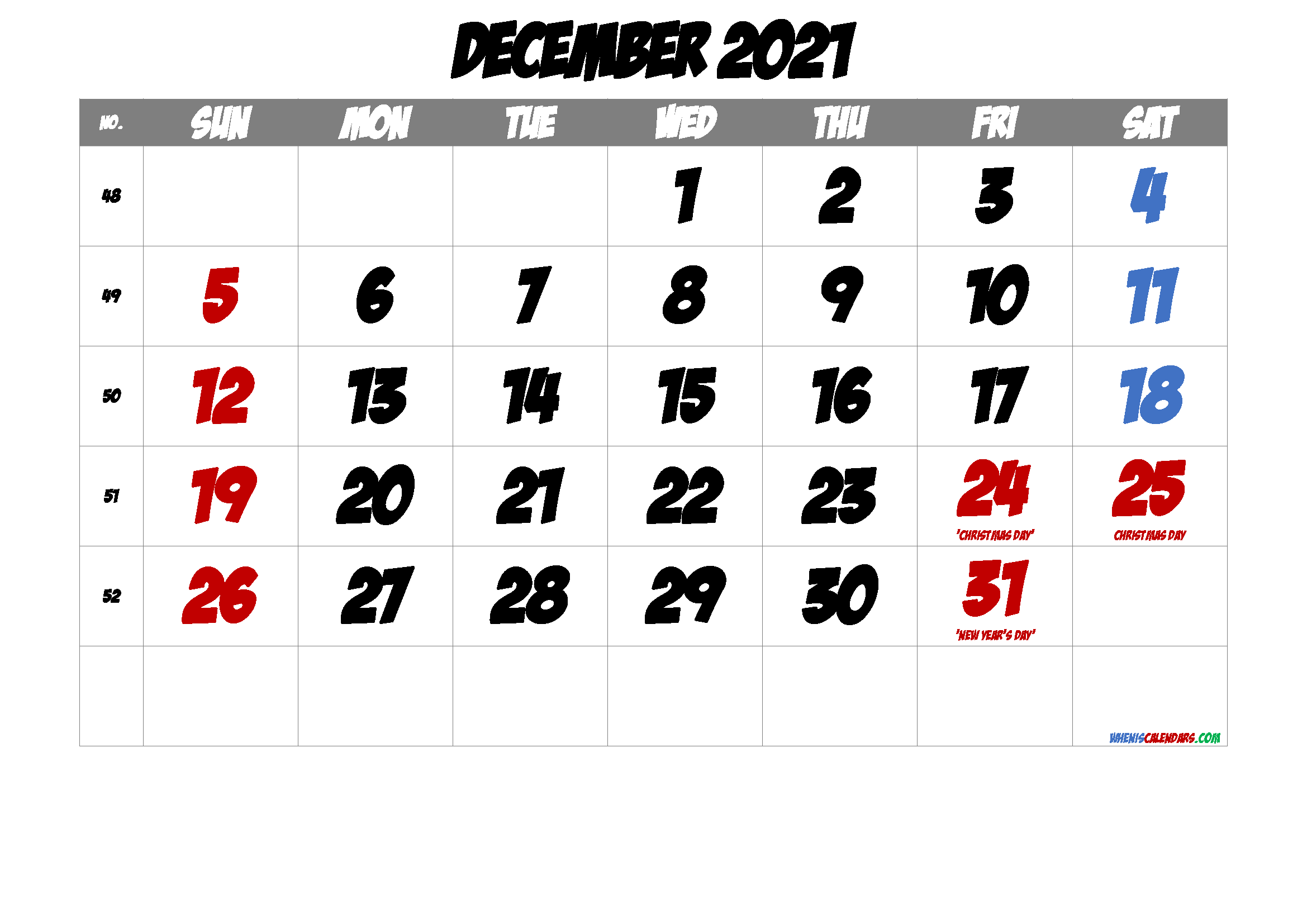 Free December 2021 Calendar Template