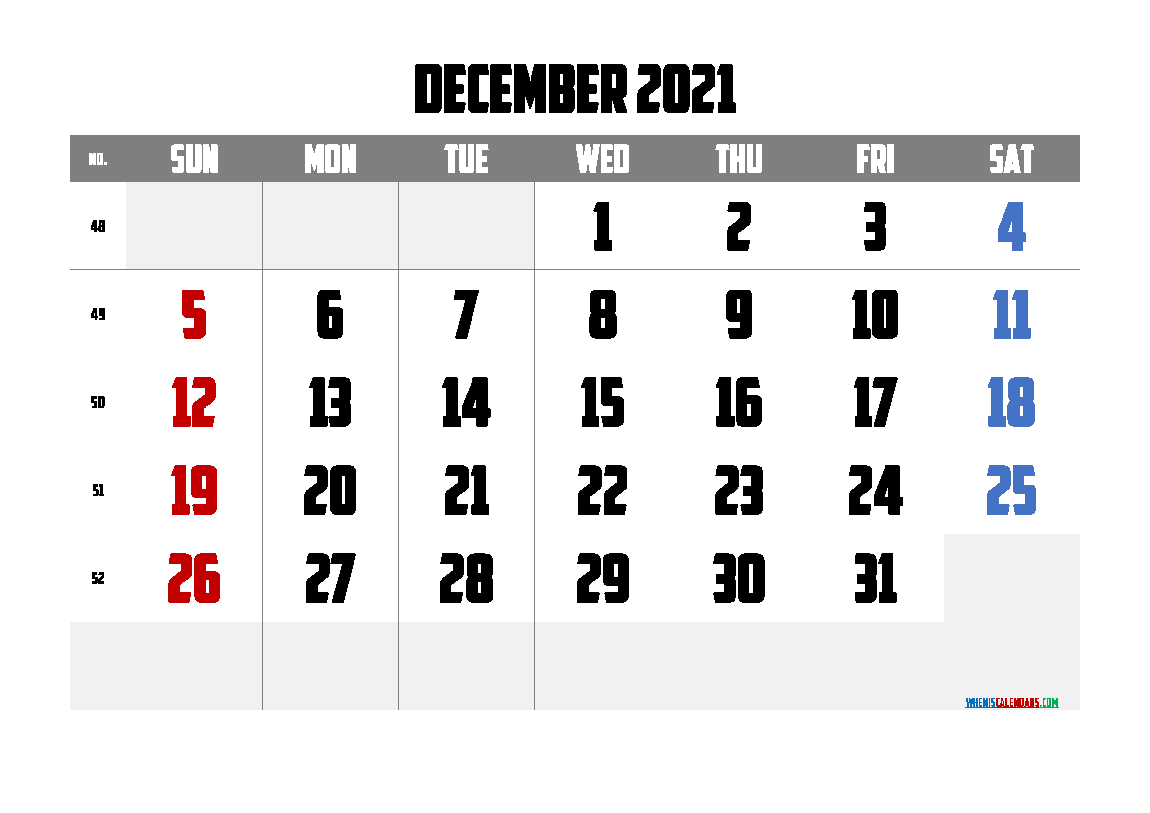 Free December 2021 Calendar Printable Cute