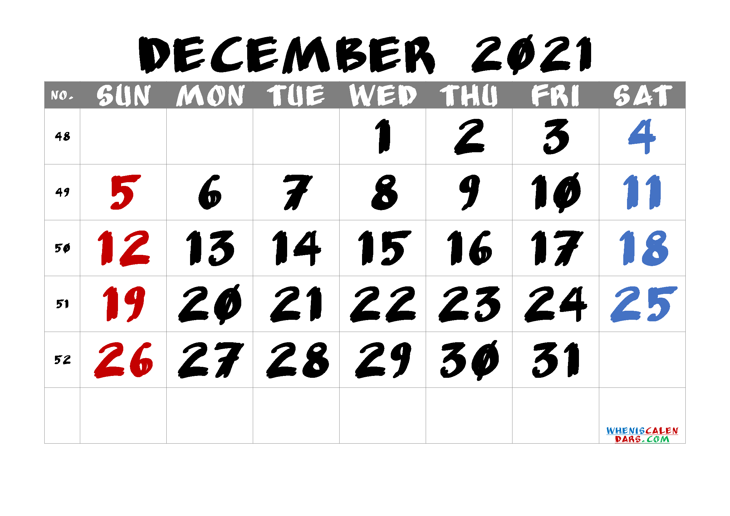 Free December 2021 Calendar Cute