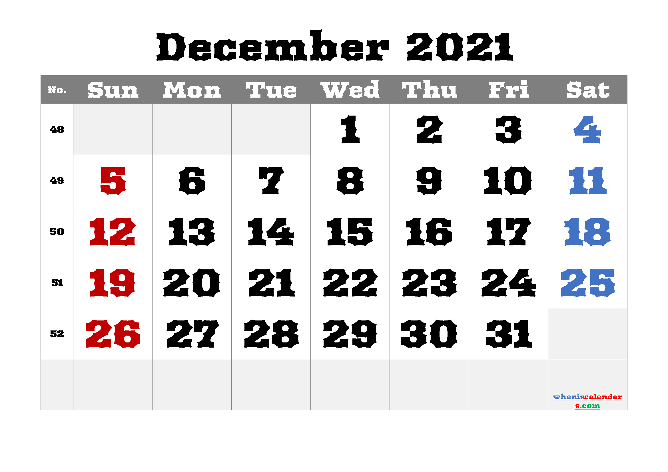 Free Printable Calendar 2021 December