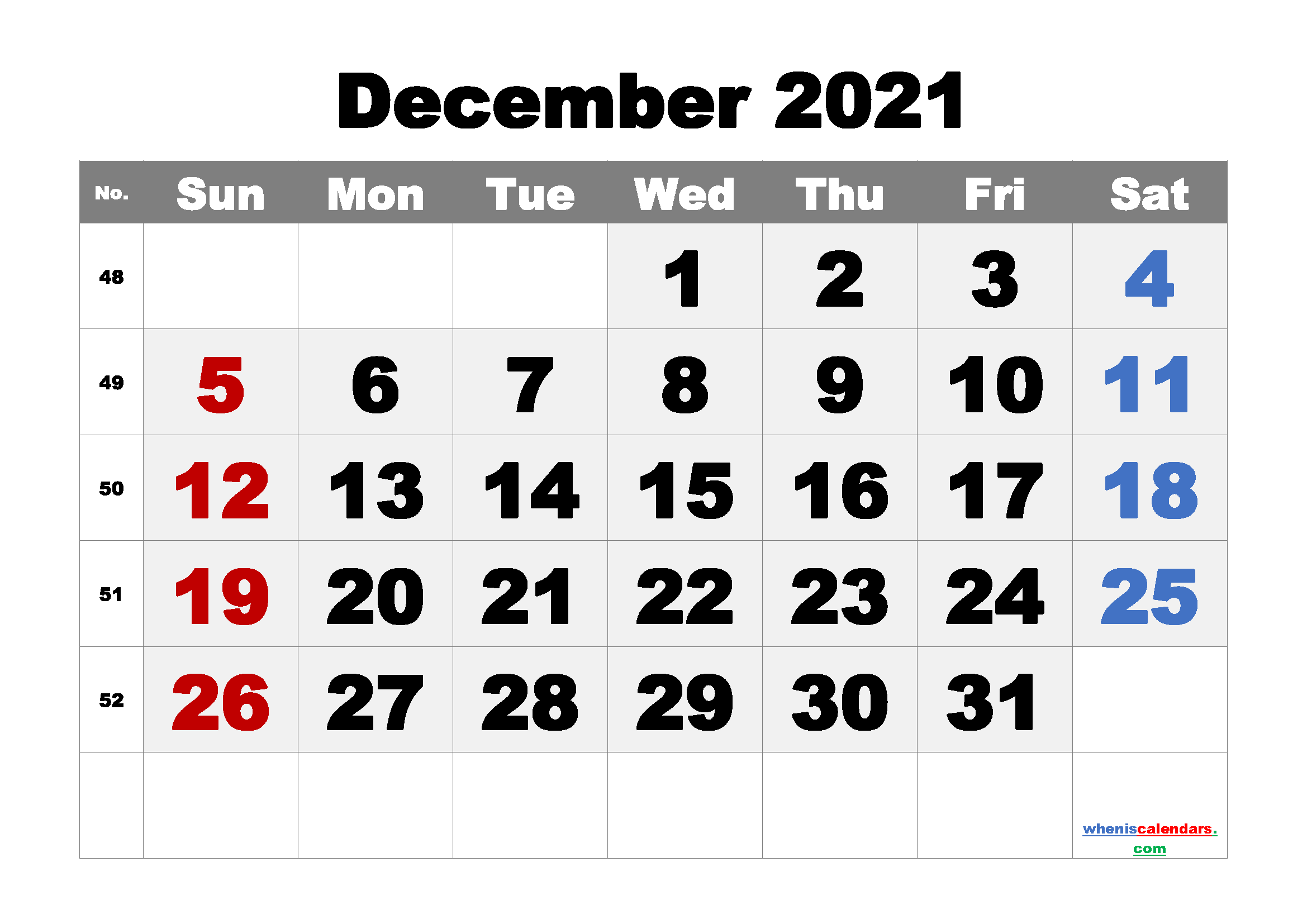 Free Printable Calendar December 2021