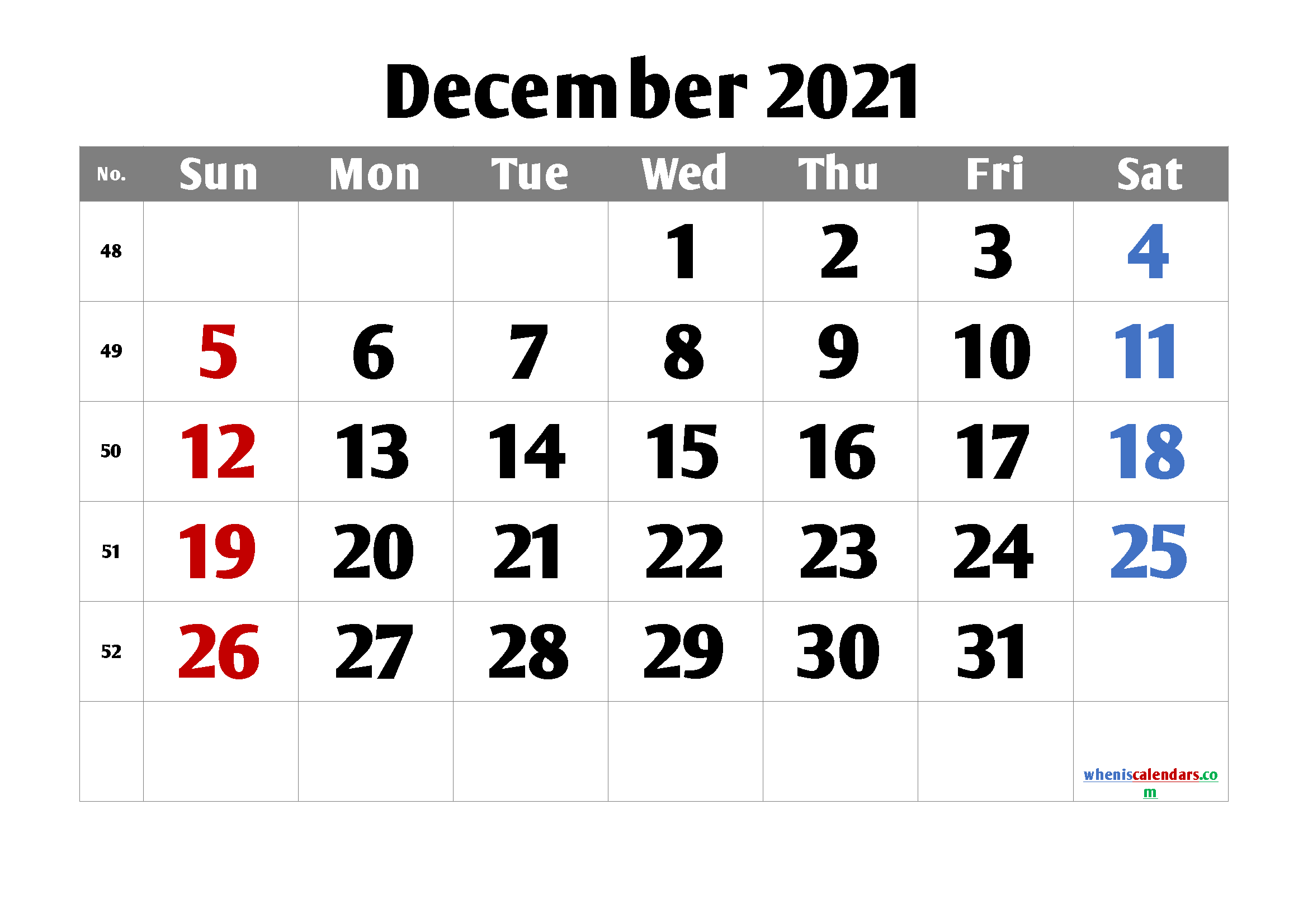 Free December 2021 Calendar Template