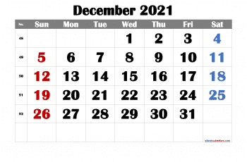 free printable december 2021 calendar with week numbers