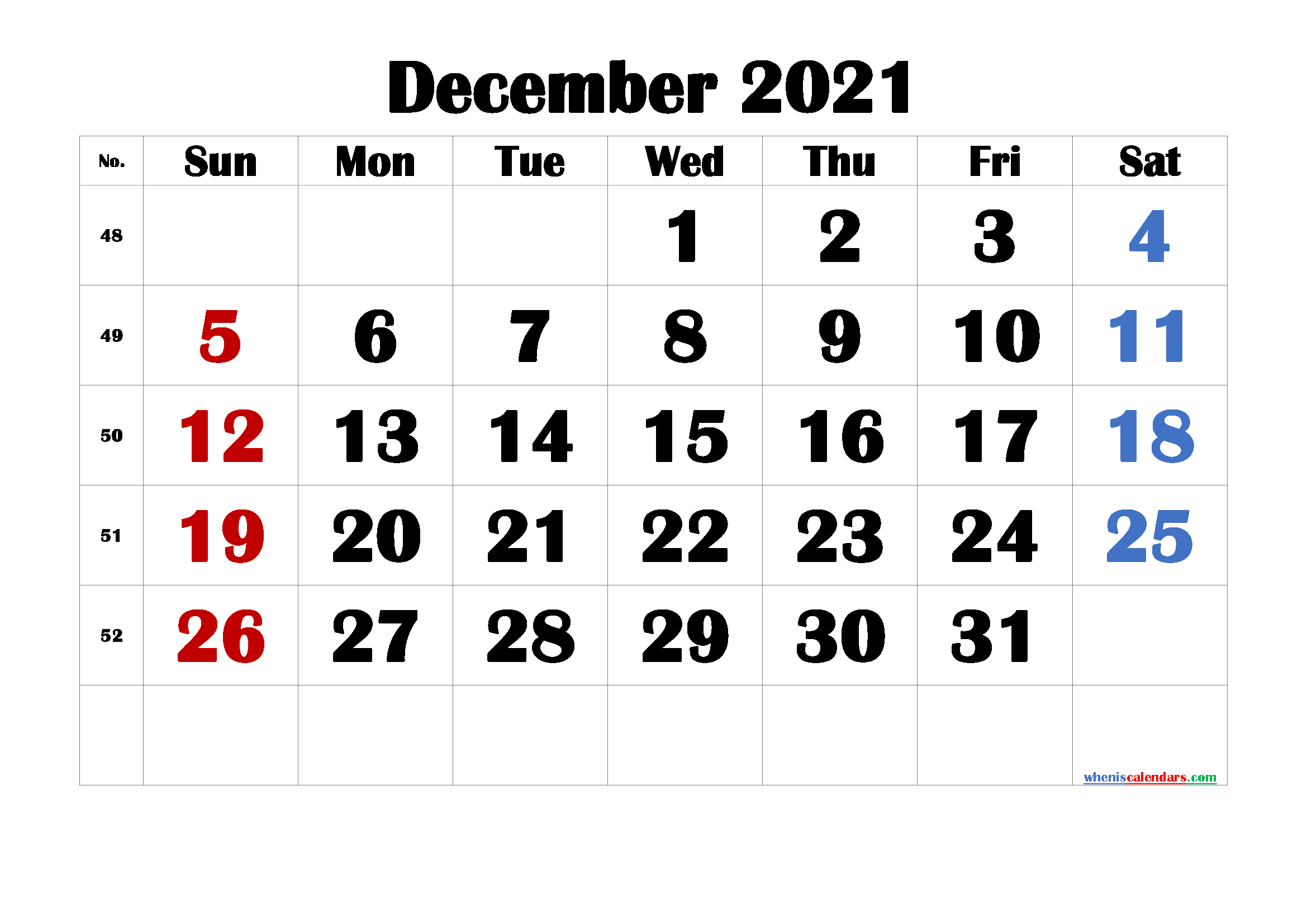 Free December 2021 Calendar Printable Cute