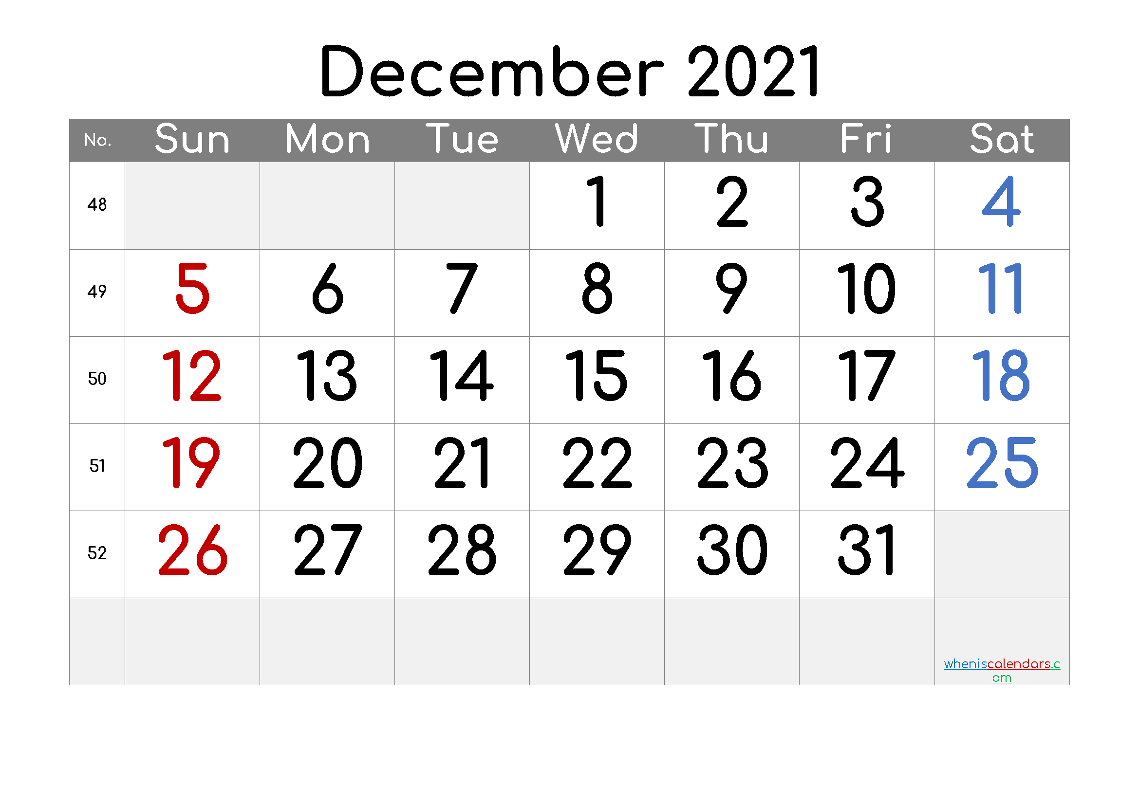 Free December 2021 Calendar PDF