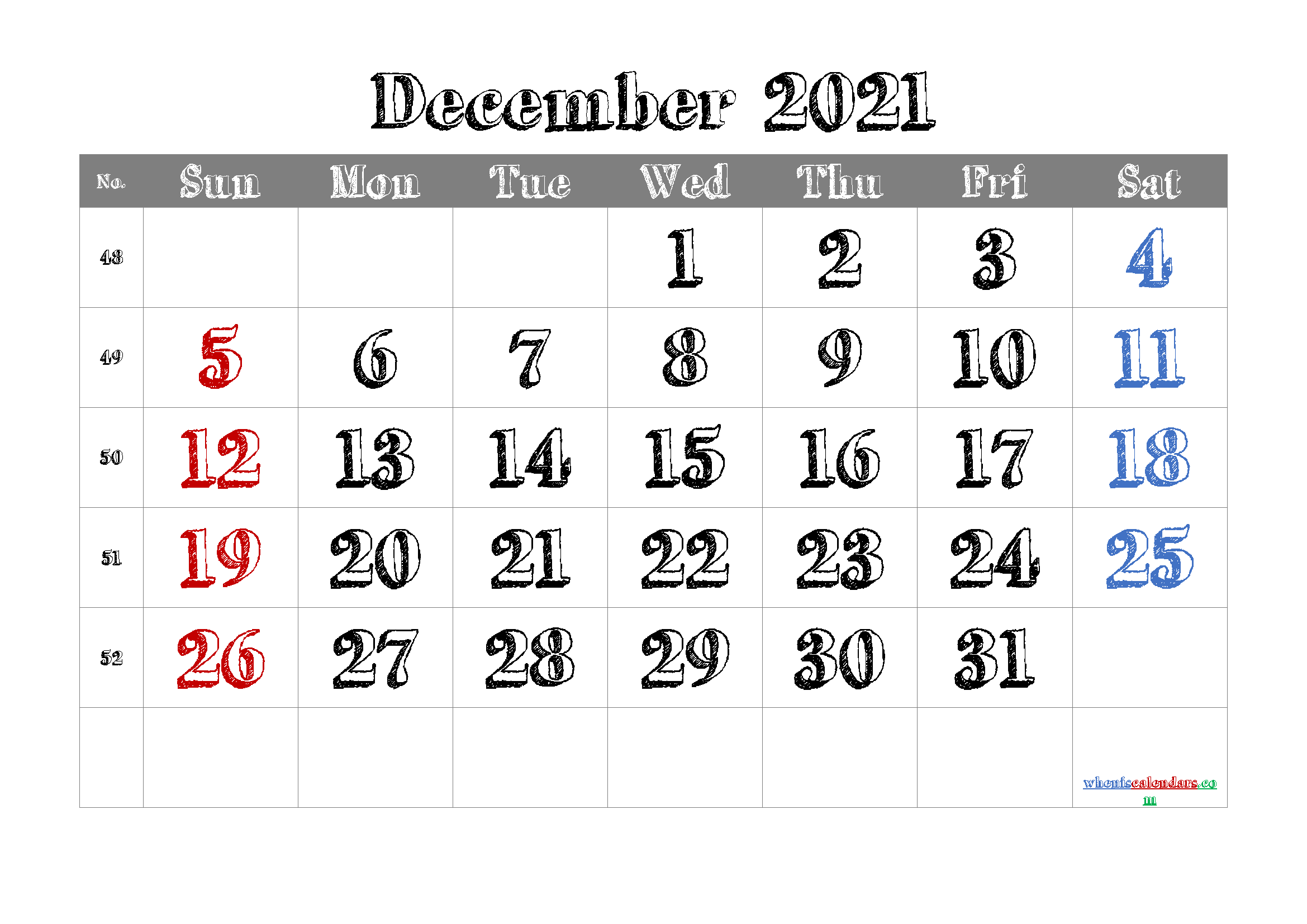 Free December 2021 Calendar Cute