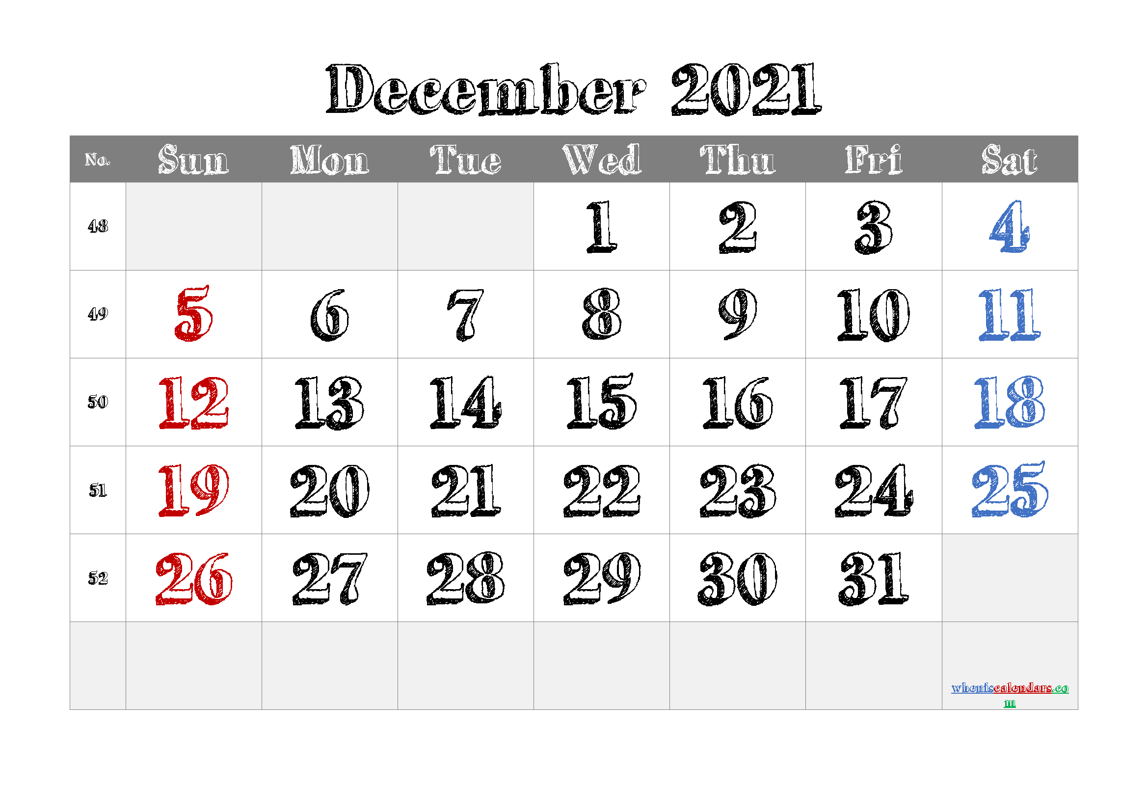Free Printable Calendar December 2021