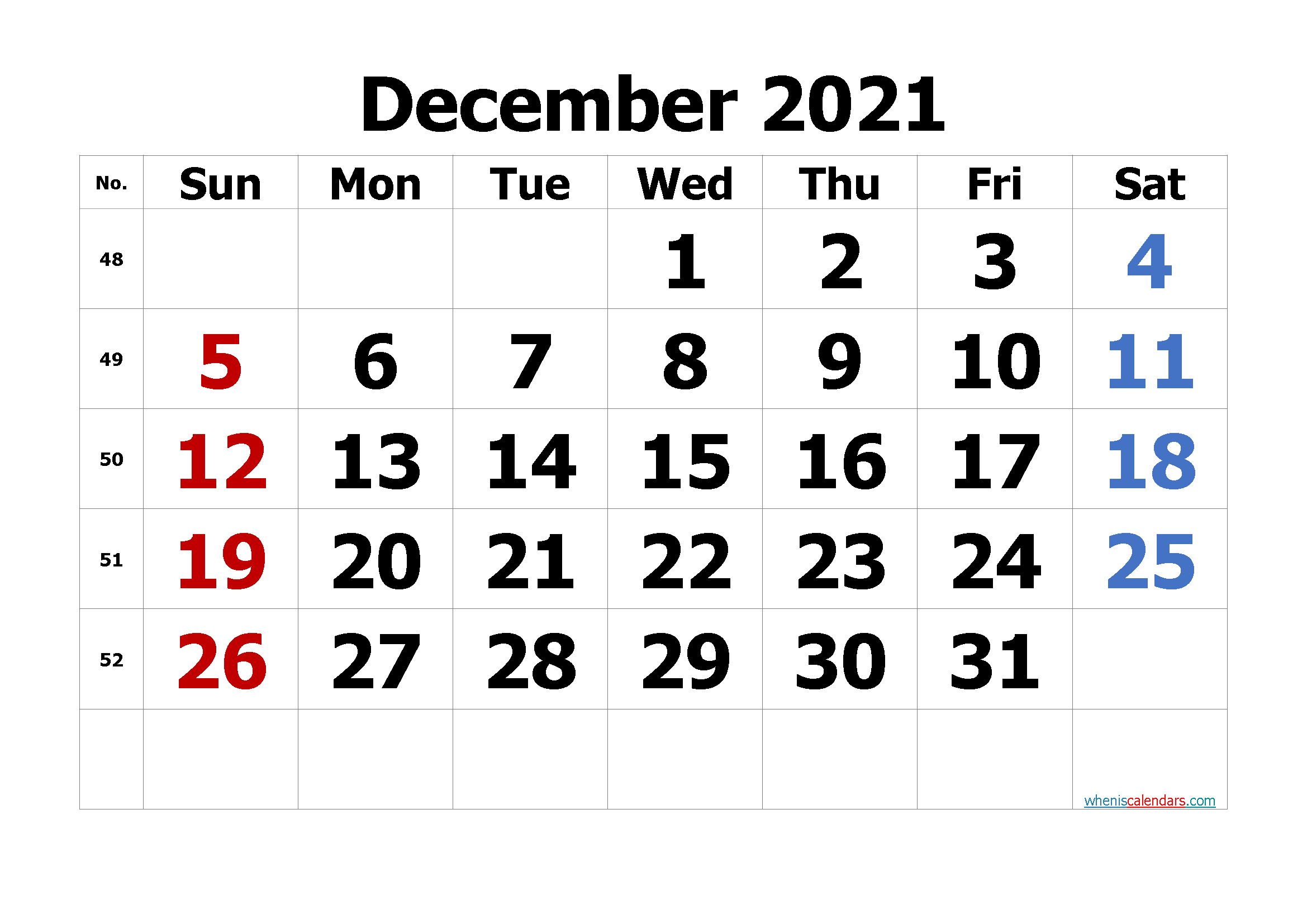 Free December 2021 Calendar PDF