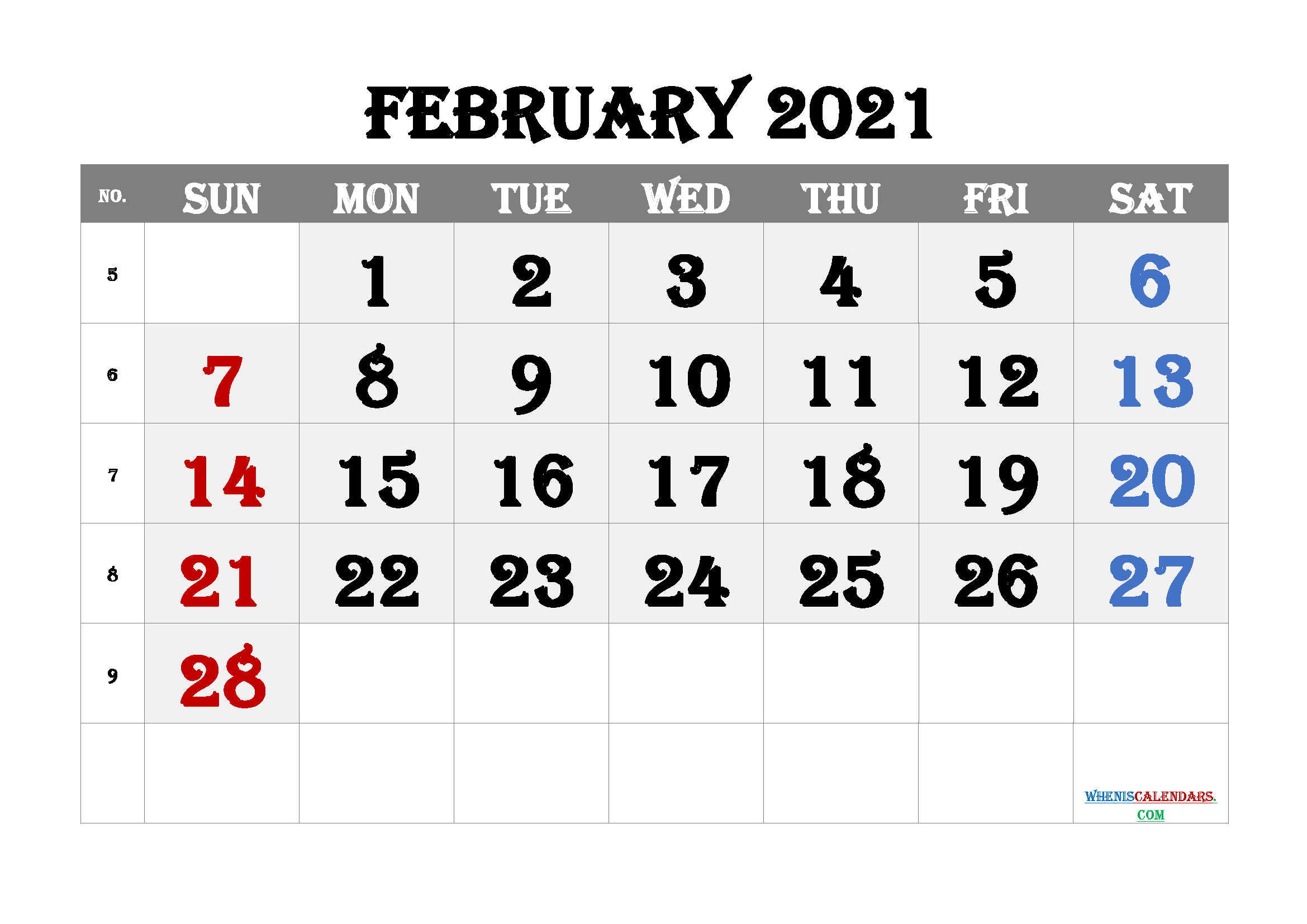 free printable february 2021 calendar with week numbers
