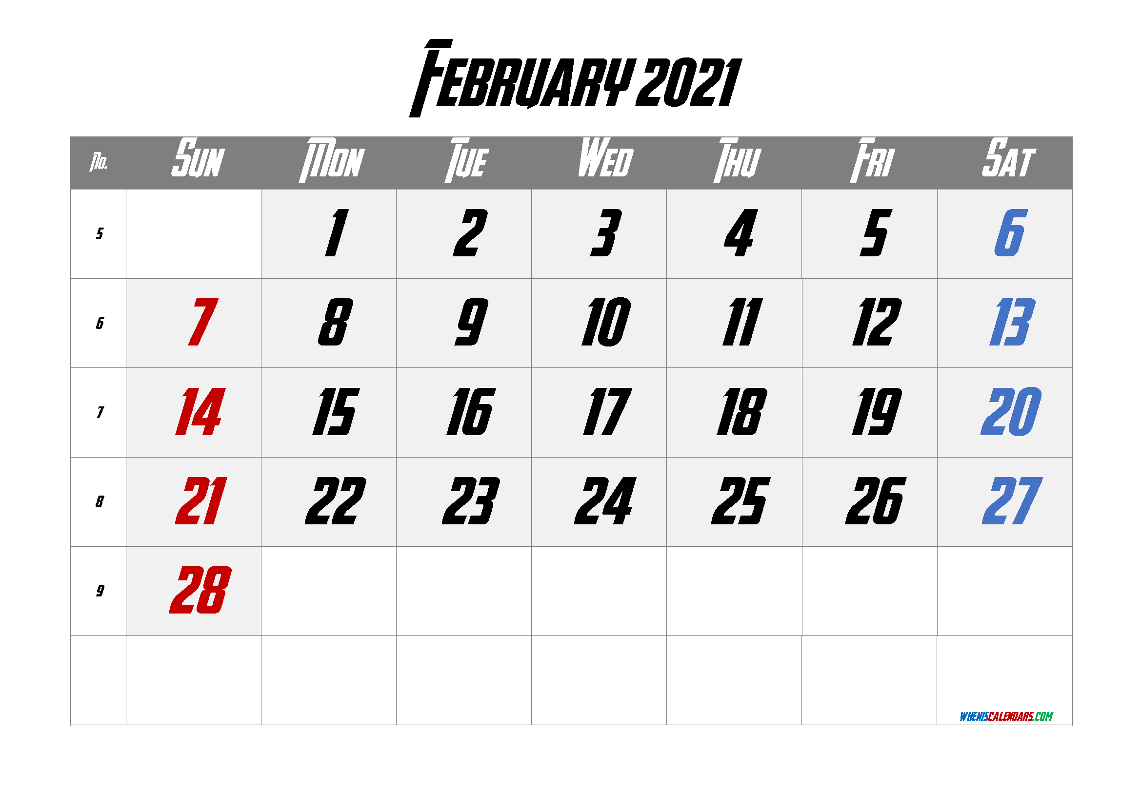 February 2021 Calendar Free Printable