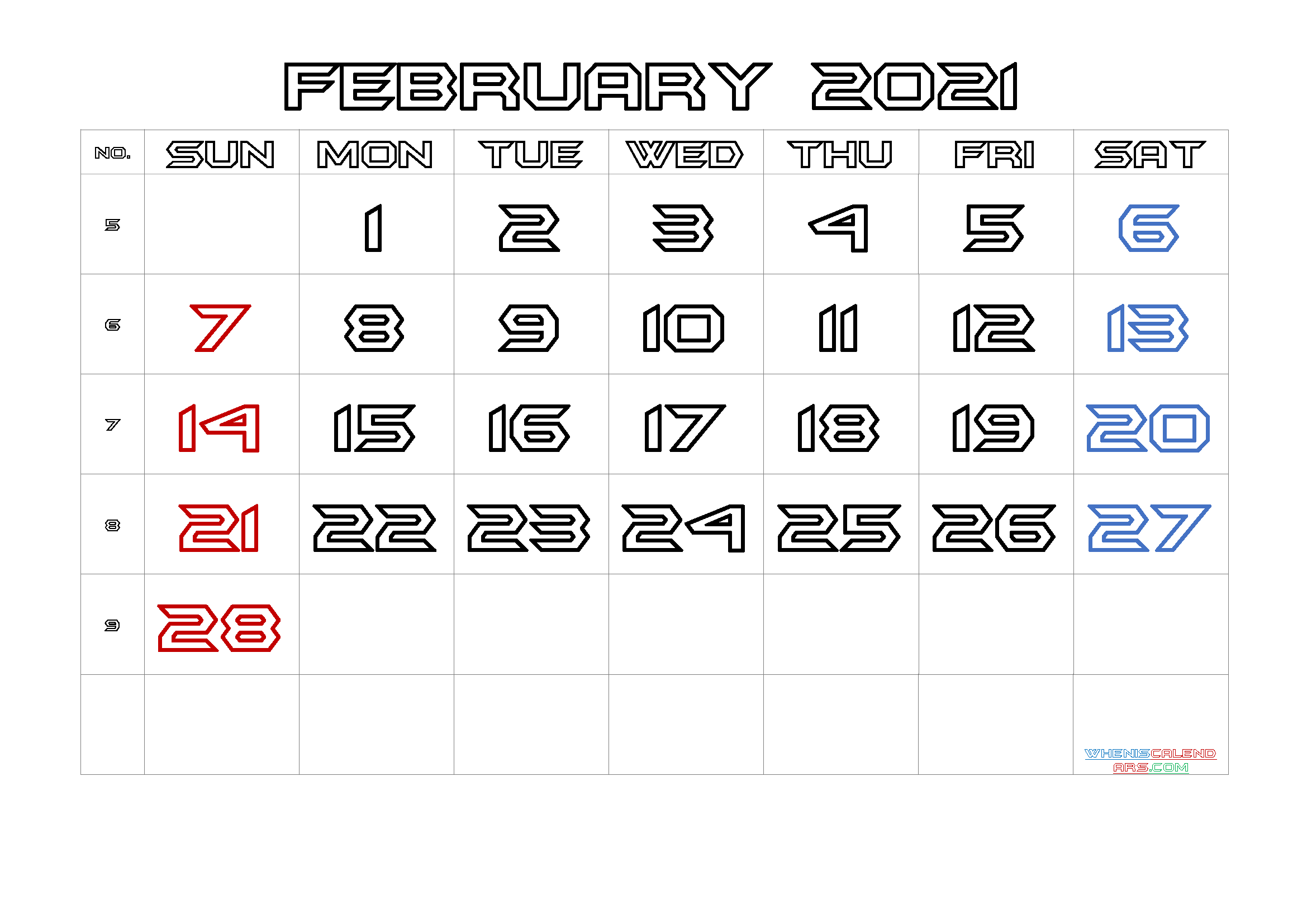 Printable Calendar February 2021 Free
