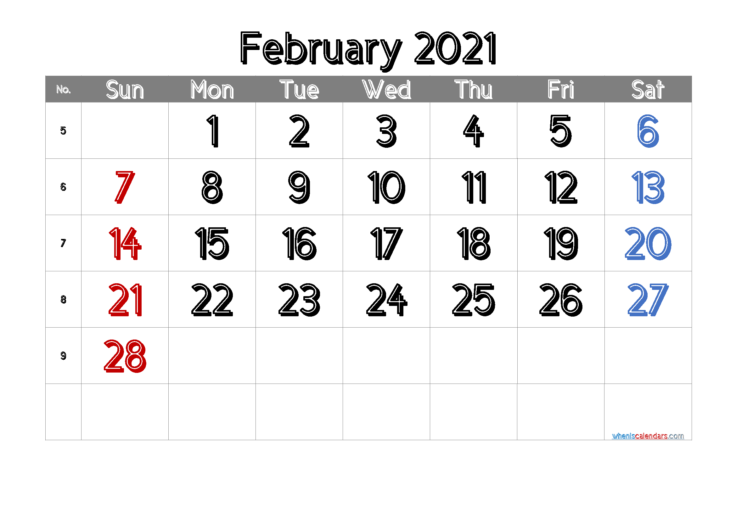 Printable Calendar February 2021 Free