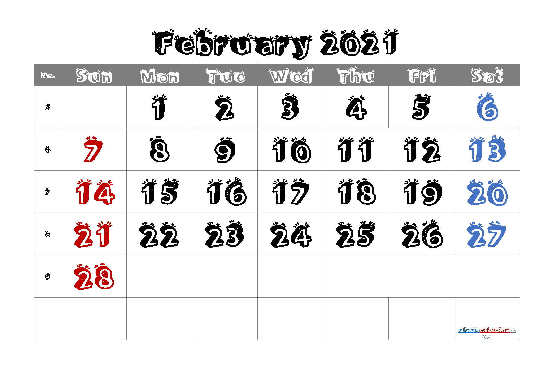Free Printable Calendar February 2021