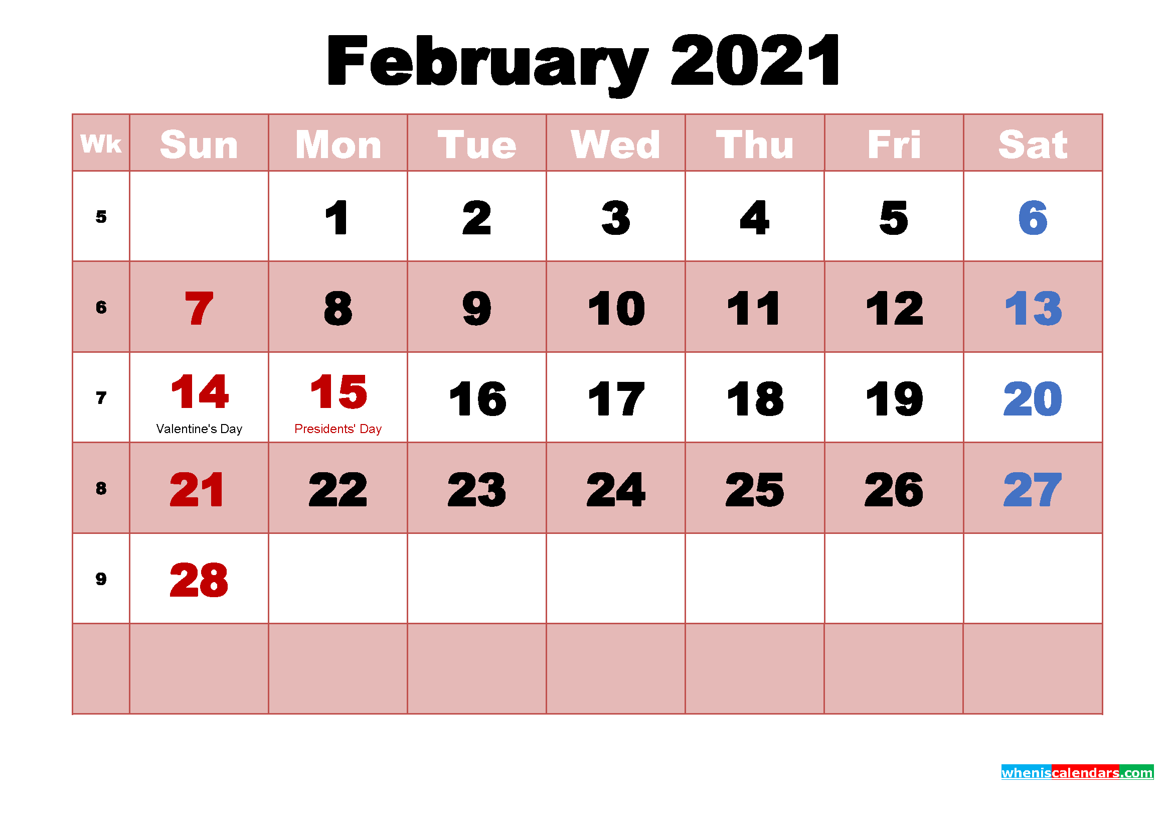 February 2021 Printable Calendar Free
