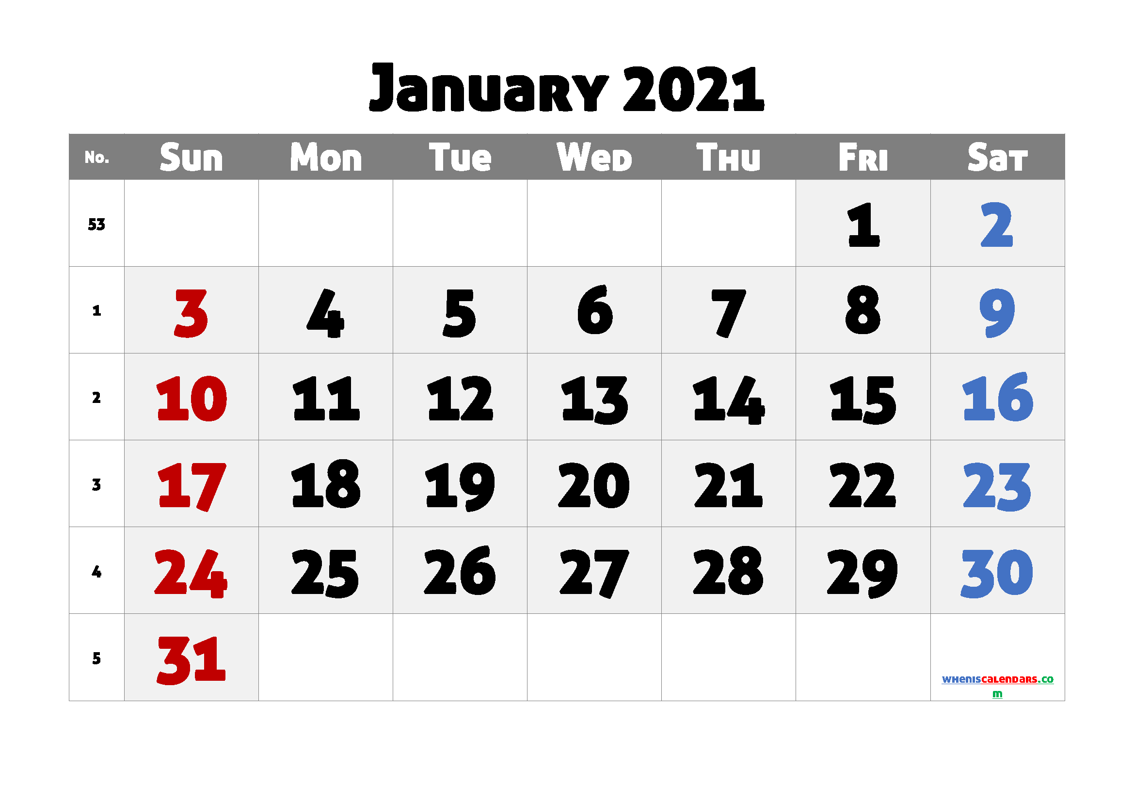 Free Printable Calendar January 2021