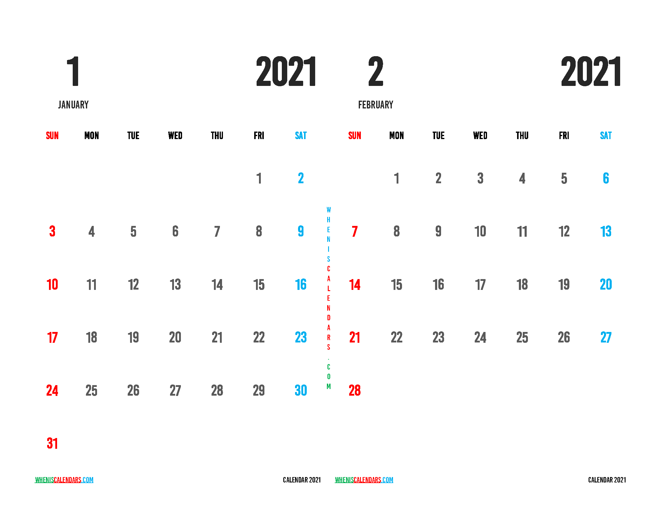 Free January and February 2021 Calendar Printable