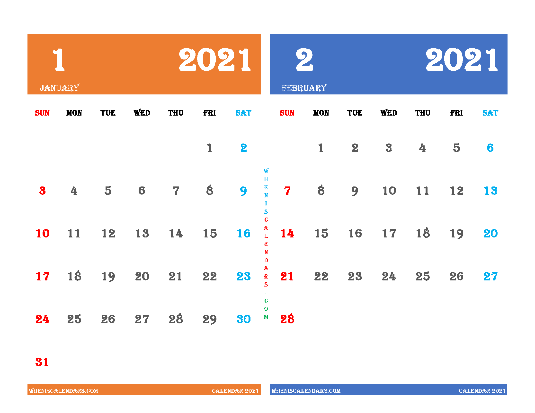Free January and February 2021 Printable Calendar