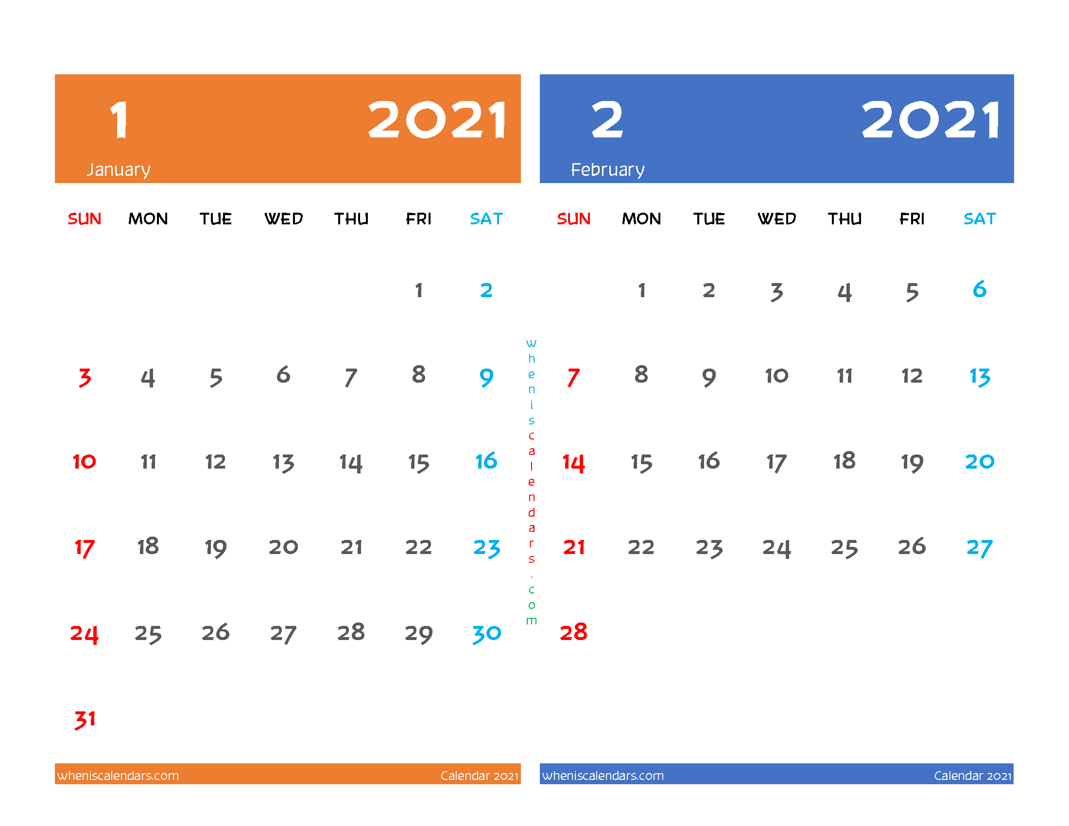 Free January February 2021 Printable Calendar