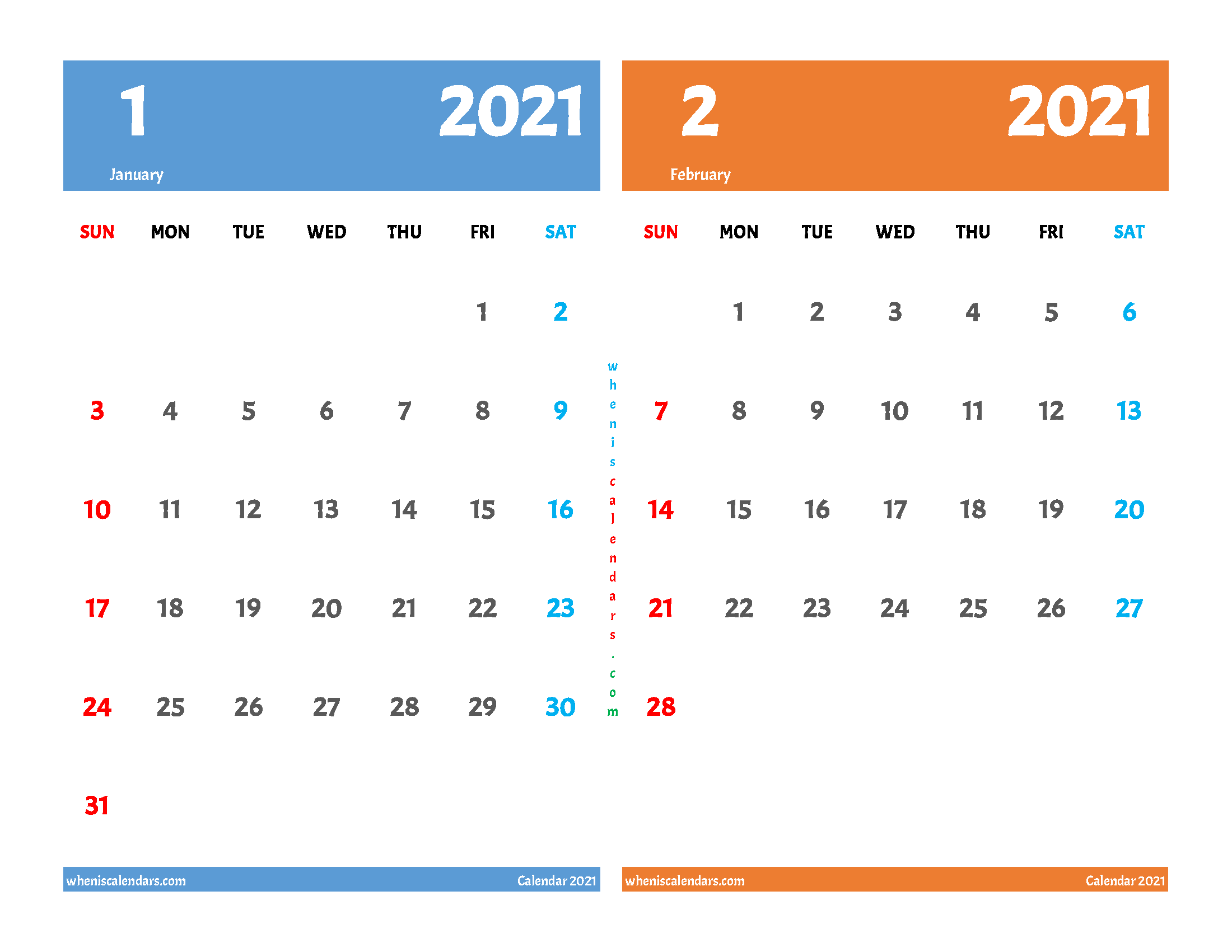 Printable Calendar January February 2021