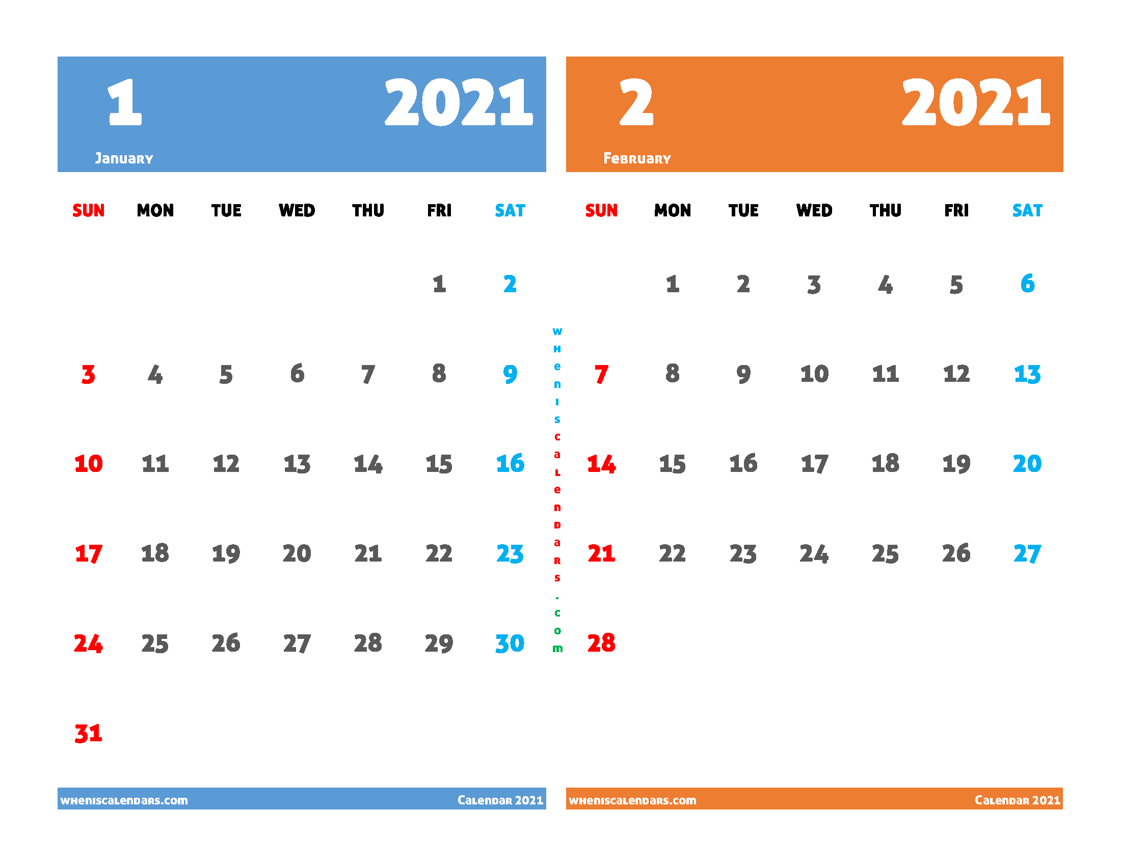 Free January February 2021 Printable Calendar 12 Templates