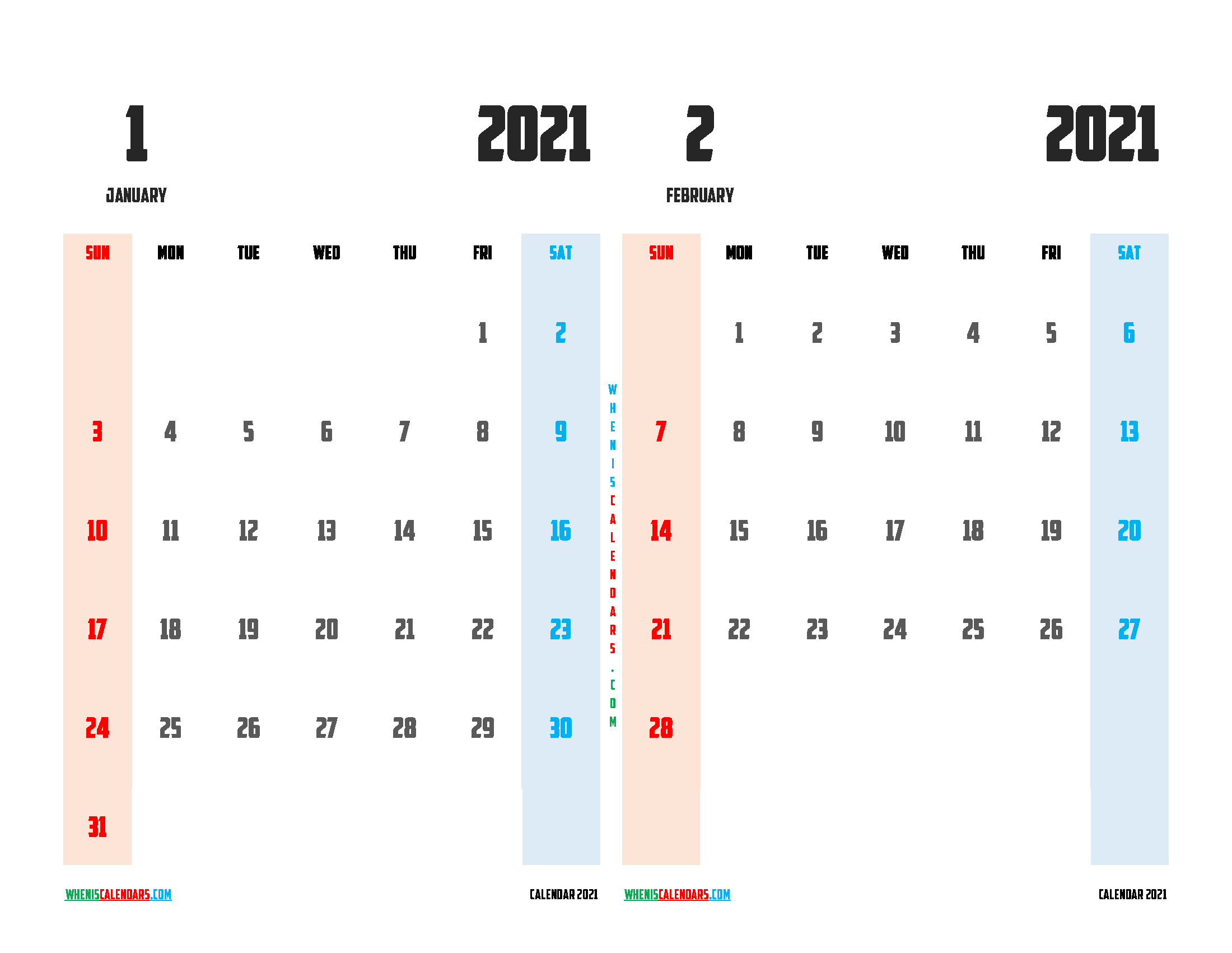 Printable January and February 2021 Calendar