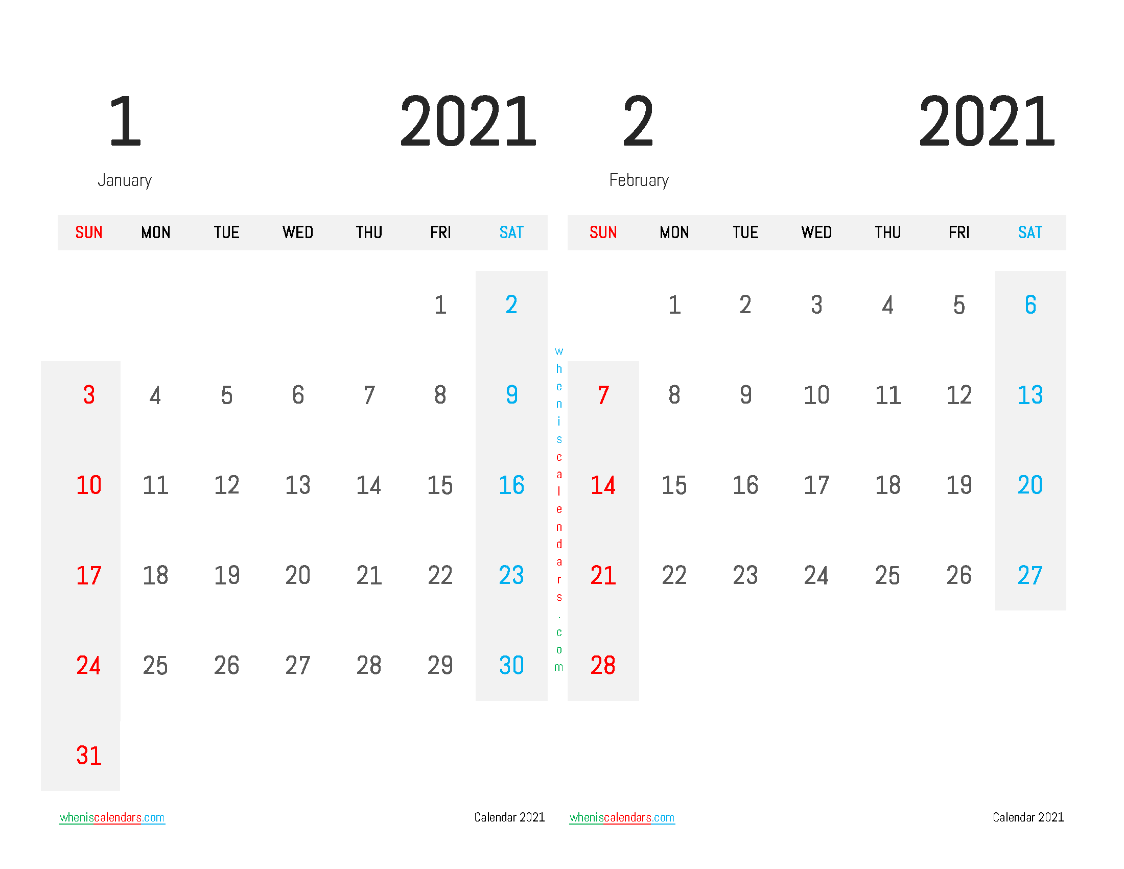 Printable Calendar 2021 January February