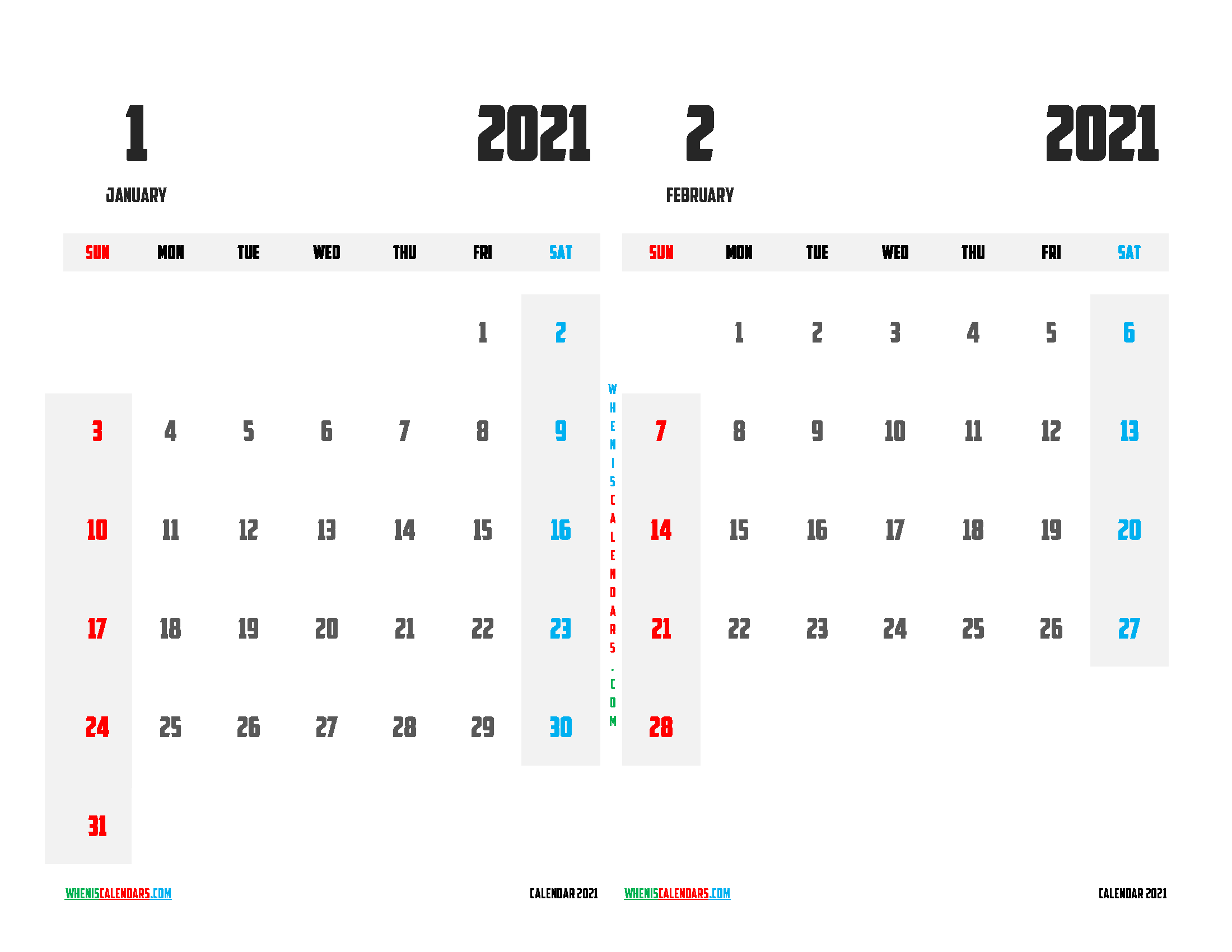 Printable Calendar January and February 2021