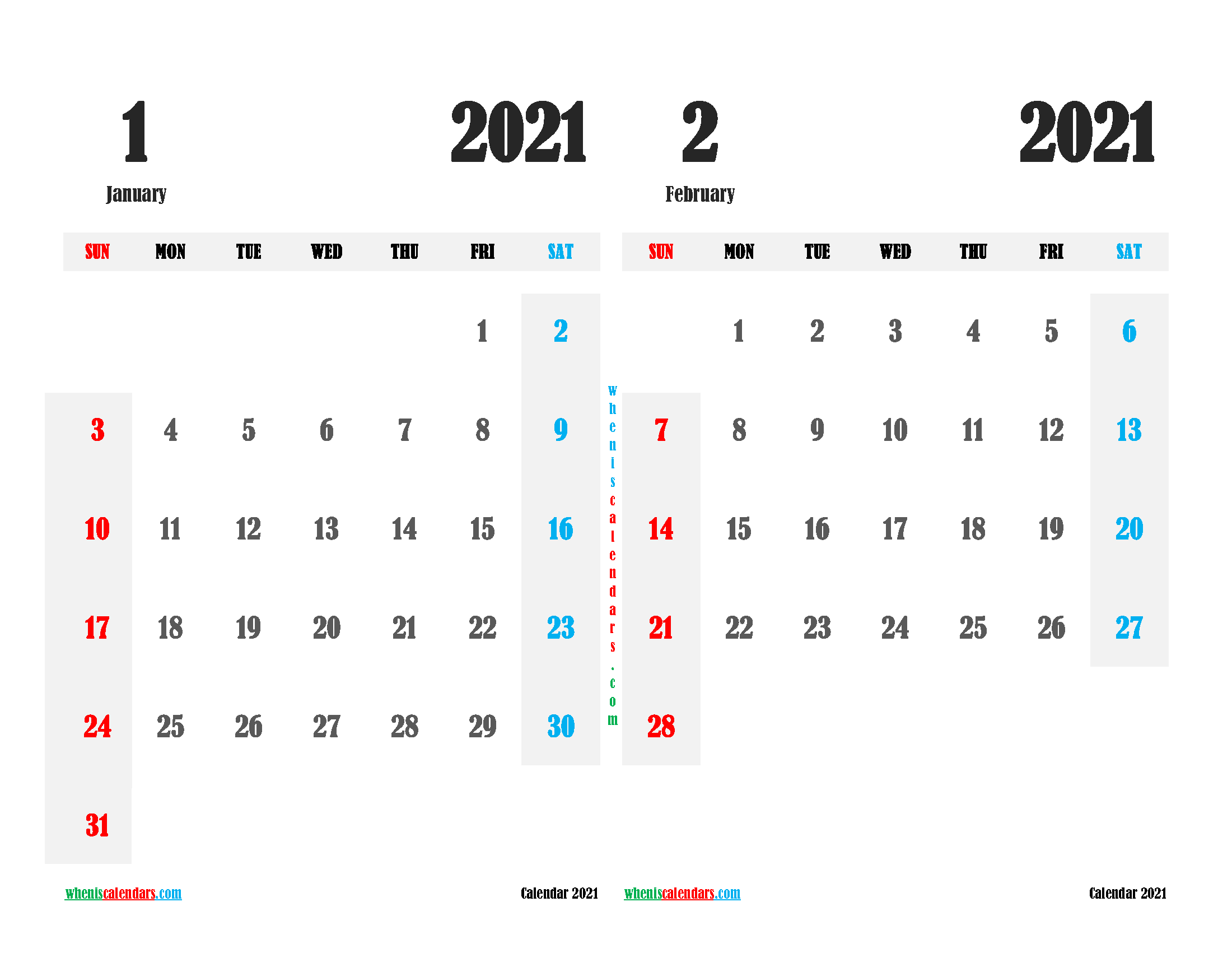 Printable January February 2021 Calendar